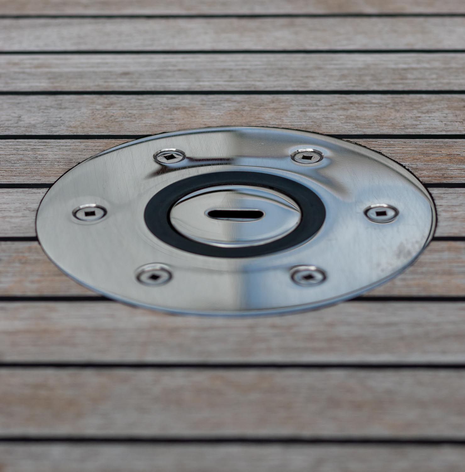 metal plug in deck Custom radar guard by marine Stainless Steel Fabricators, Firefish Fabrication, Auckland.