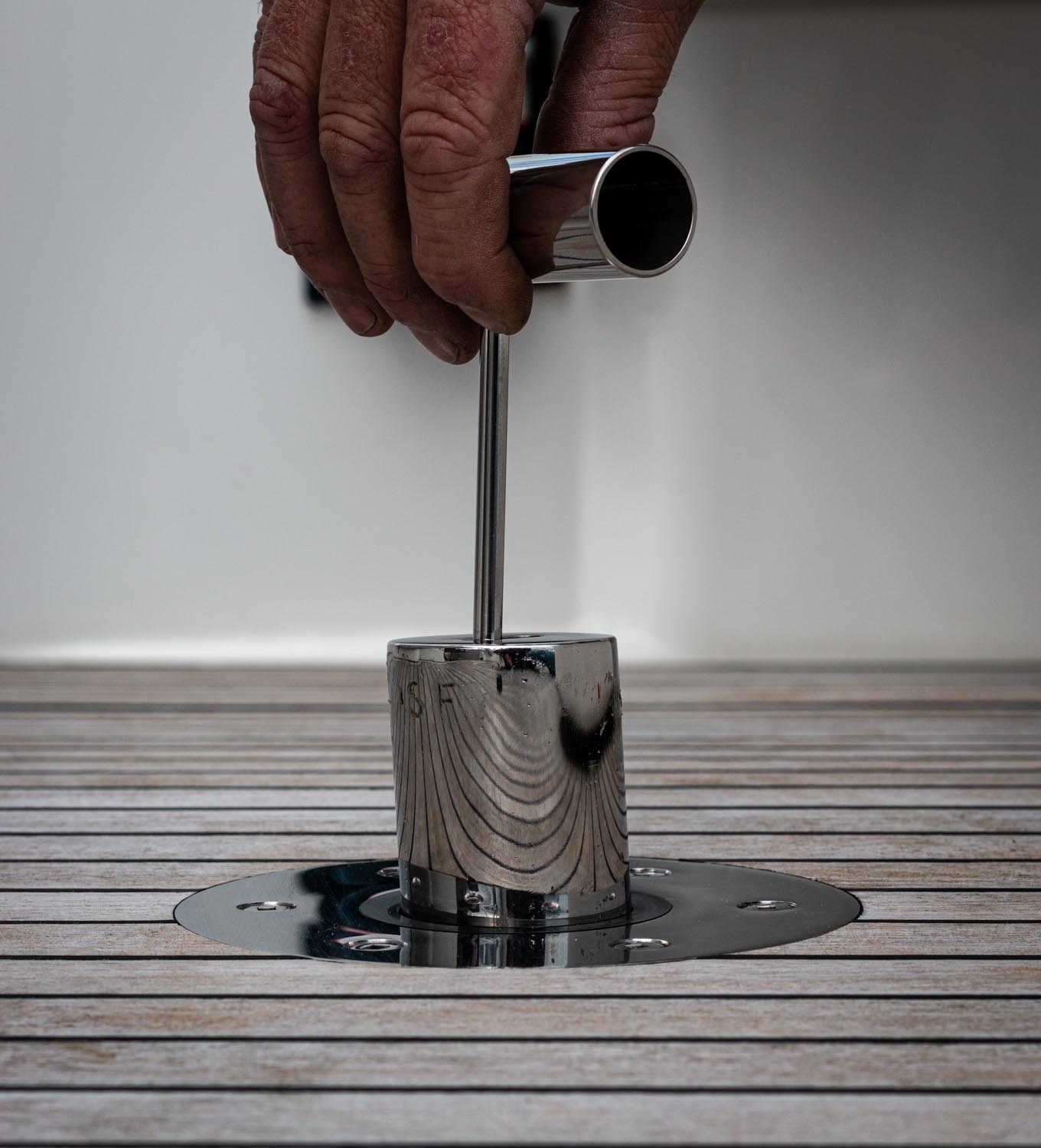 Custom removable boat seat and plug by marine Stainless Steel Fabricators, Firefish Fabrication, Auckland.