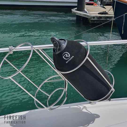 Custom stainless steel fender holders by marine Stainless Steel Fabricators, Firefish Fabrication, Auckland.