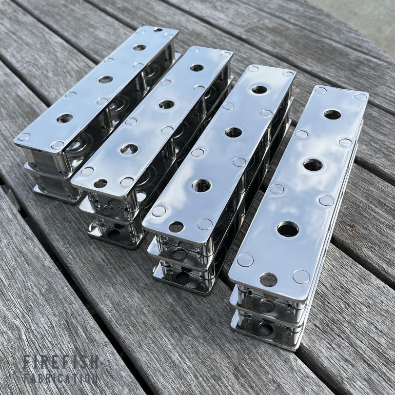 Custom stainless steel fixtures and fittings by marine Stainless Steel Fabricators, Firefish Fabrication, Auckland.