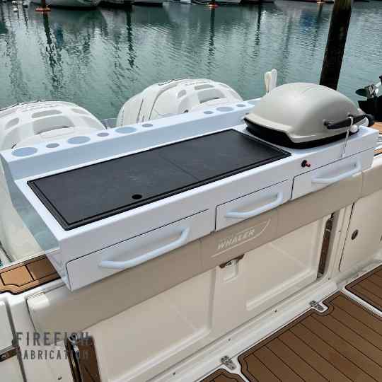 Custom bait board by marine Stainless Steel Fabricators, Firefish Fabrication, Auckland.