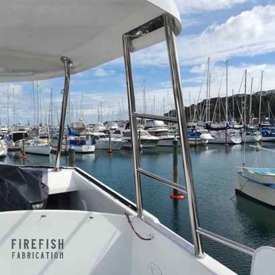 Custom hard top support frame by marine Stainless Steel Fabricators, Firefish Fabrication, Auckland.